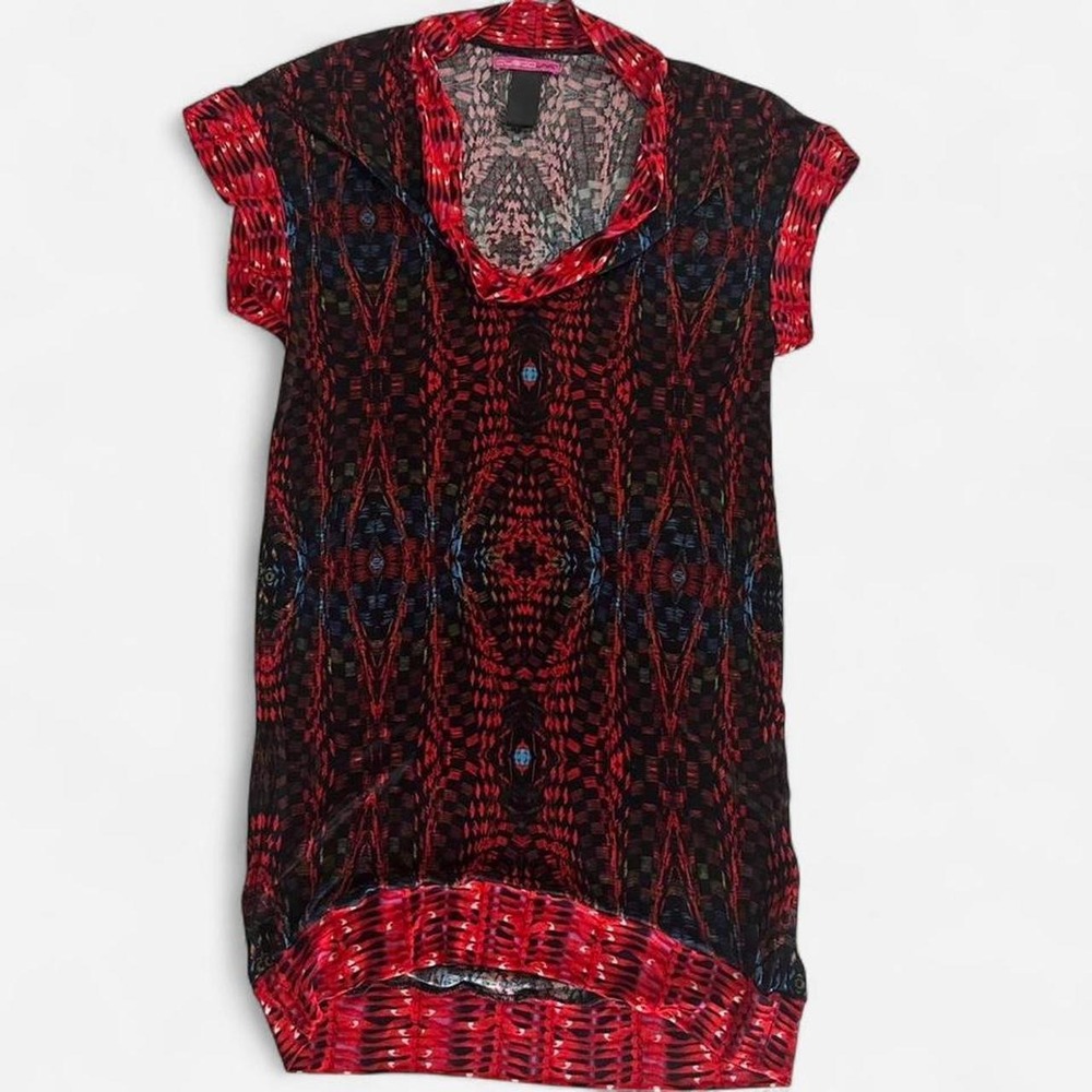 Custo Barcelona Red Black Geometric Print Cowl Neck Viscose Tunic Top